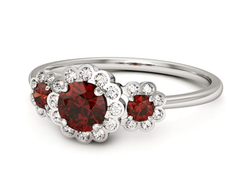 Pierścionek zaręczynowy z granatami i brylantami - p16196bgr — zdjęcie 2