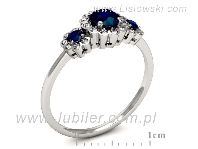 Złoty pierścionek z szafirami i brylantami - p16196bsz — zdjęcie 3