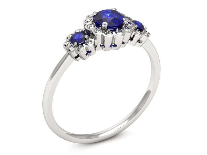 Złoty pierścionek z szafirami i brylantami - p16196bszc — zdjęcie 3