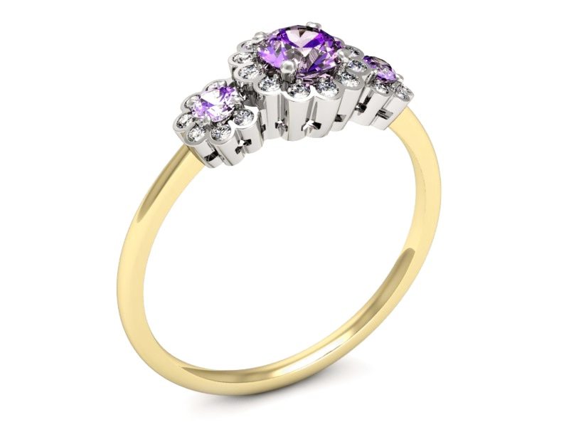 Złoty pierścionek z ametystami i brylantami - p16196zbat — zdjęcie 3