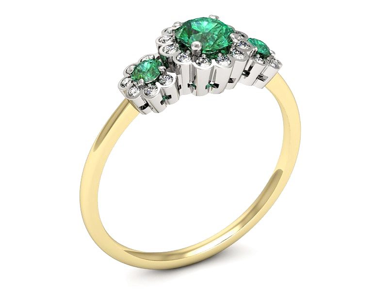 Złoty pierścionek ze szmaragdami i brylantami - p16196zbsm — zdjęcie 3