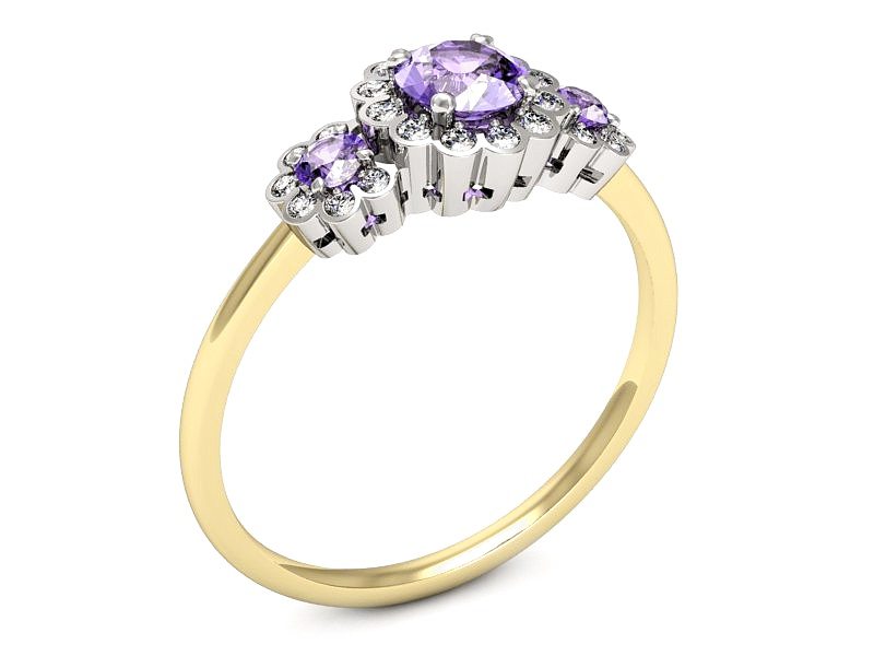 Złoty pierścionek z tanzanitami i brylantami - p16196zbt — zdjęcie 3