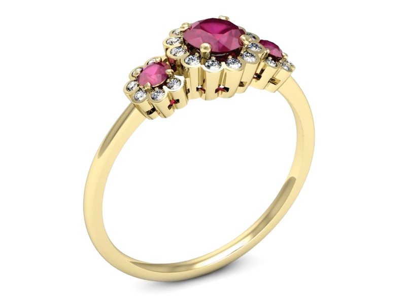 Złoty pierścionek z rubinami i brylantami - p16196zr — zdjęcie 3