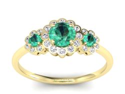 Pierścionek ze szmaragdami i brylantami - p16196zsm