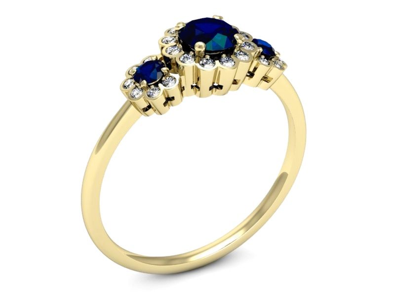 Złoty pierścionek z szafirem i brylantami - p16196zsz — zdjęcie 3