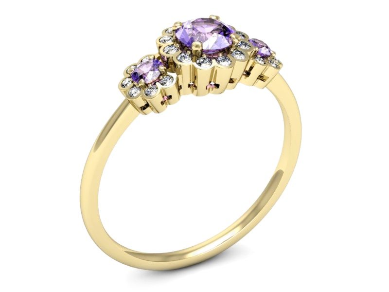 Złoty pierścionek z tanzanitami i brylantami - p16196zt — zdjęcie 3