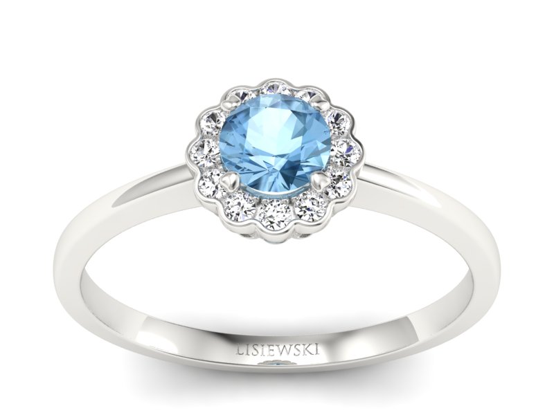 Pierścionek z topazem i brylantami białe złoto - p16197ba