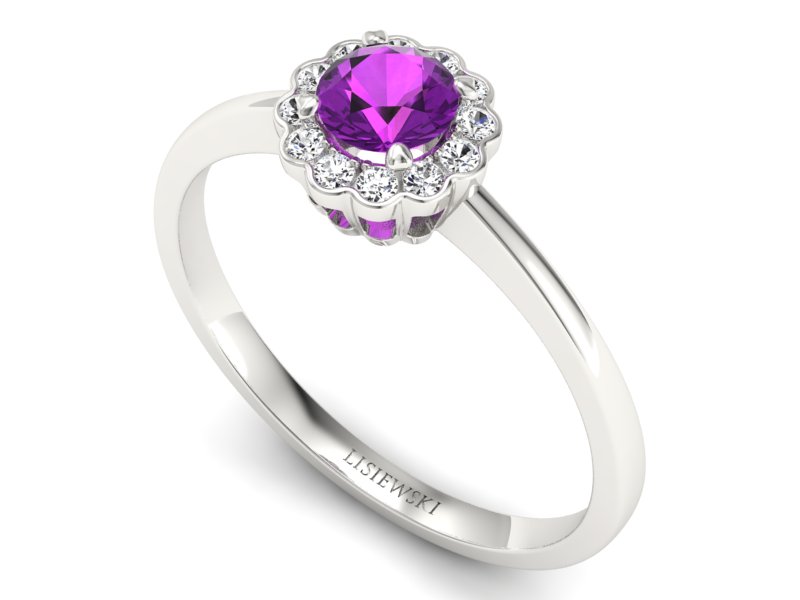 Złoty pierścionek z ametystem i brylantami - p16197bat — zdjęcie 3