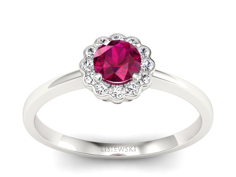 Pierścionek z rubinem i brylantami białe złoto - p16197br