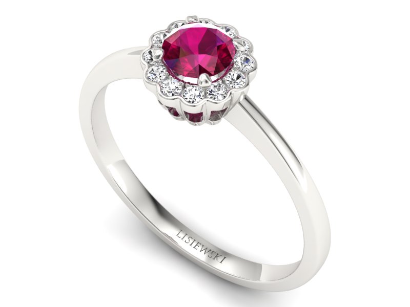 Pierścionek z rubinem i brylantami białe złoto - p16197br — zdjęcie 3