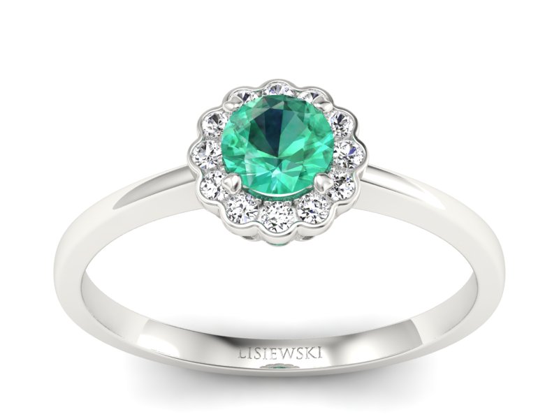 Złoty pierścionek ze szmaragdem i brylantami - p16197bsm