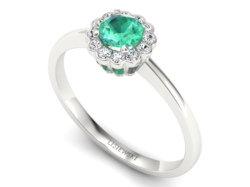 Złoty pierścionek ze szmaragdem i brylantami - p16197bsm — zdjęcie 3