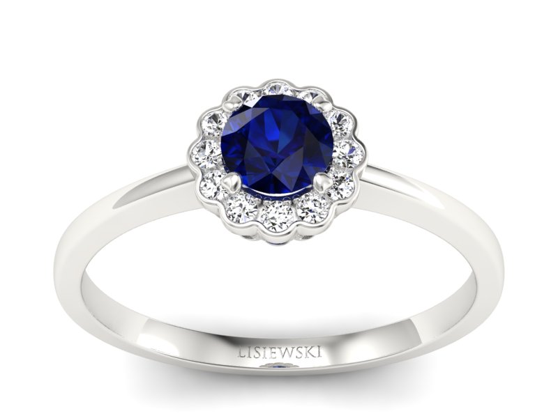 Złoty pierścionek z szafirem i brylantami - p16197bsz