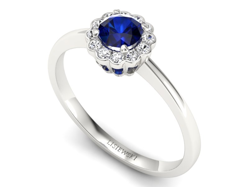 Złoty pierścionek z szafirem i brylantami - p16197bsz — zdjęcie 3