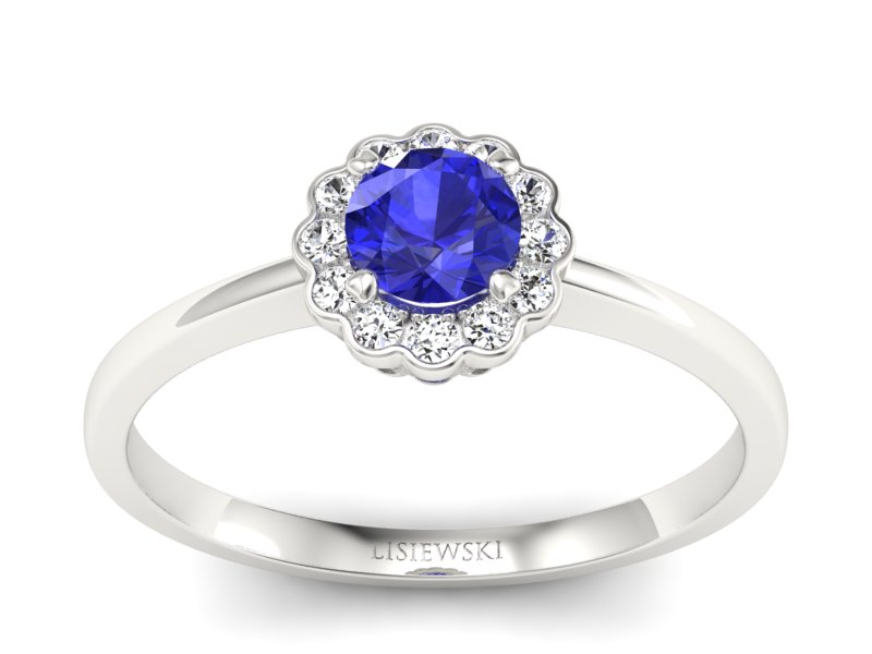 Złoty pierścionek z szafirem i brylantami - p16197bszc