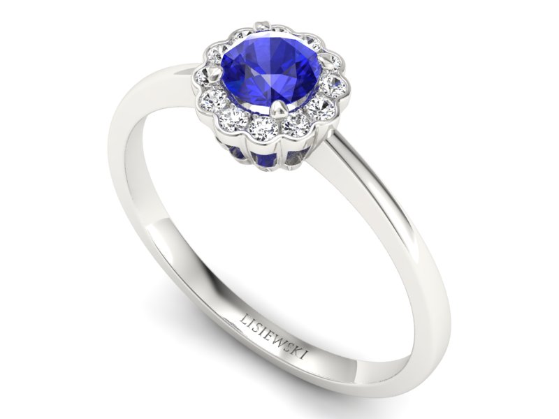 Złoty pierścionek z szafirem i brylantami - p16197bszc — zdjęcie 3