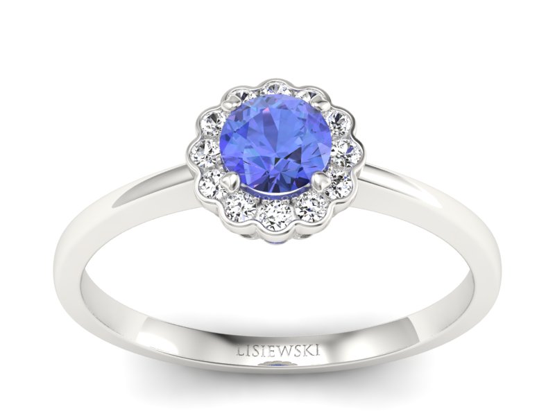 Złoty pierścionek z tanzanitem i diamentami - p16197bt