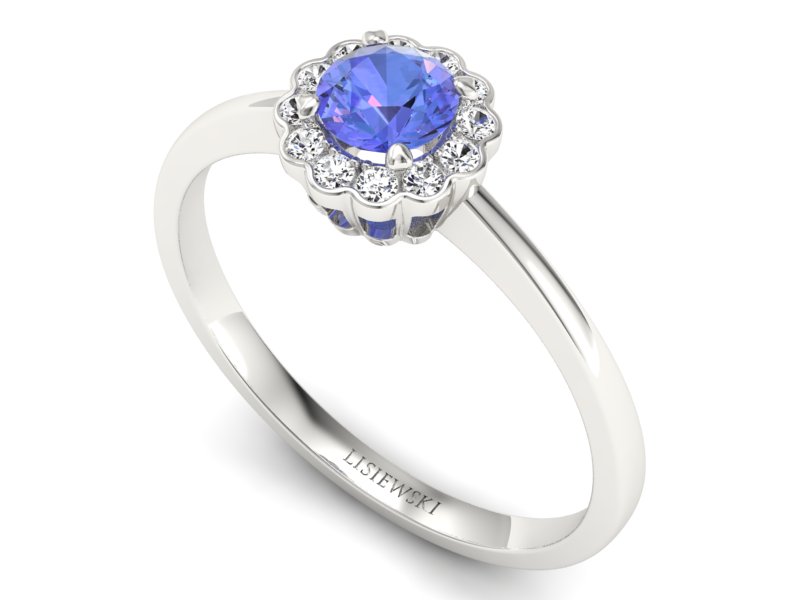 Złoty pierścionek z tanzanitem i diamentami - p16197bt — zdjęcie 3