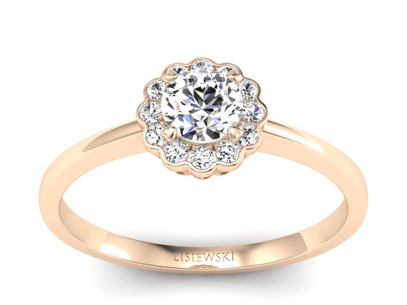 Złoty pierścionek z brylantami różowe złoto - p16197c