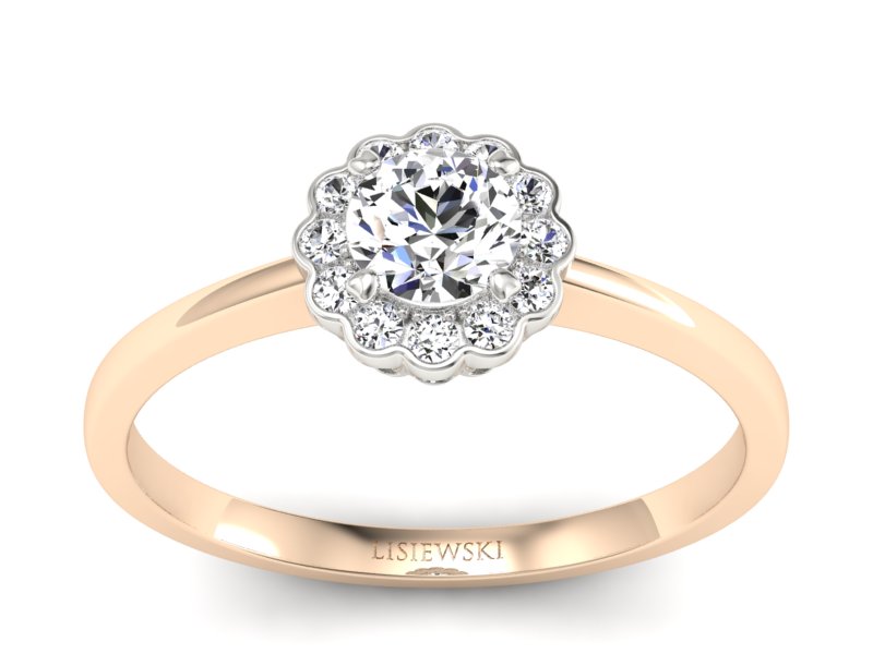 Pierścionek z brylantami białe różowe złoto - p16197cb