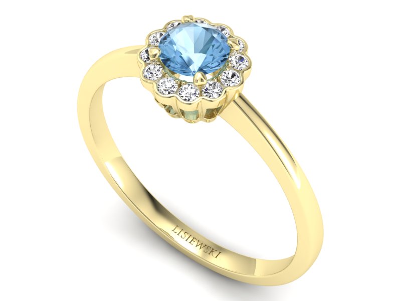 Złoty pierścionek z topazem i brylantami - p16197za — zdjęcie 3