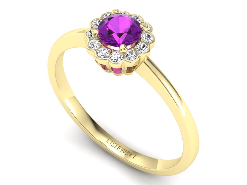 Pierścionek z ametystem i brylantami żółte złoto - p16197zat — zdjęcie 3