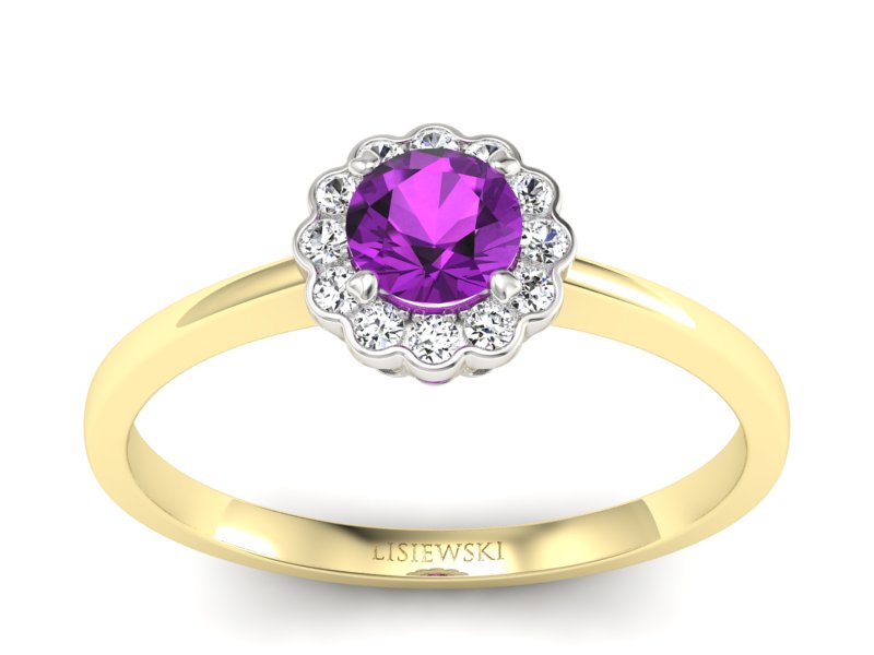 Pierścionek z ametystem i brylantami - p16197zbat