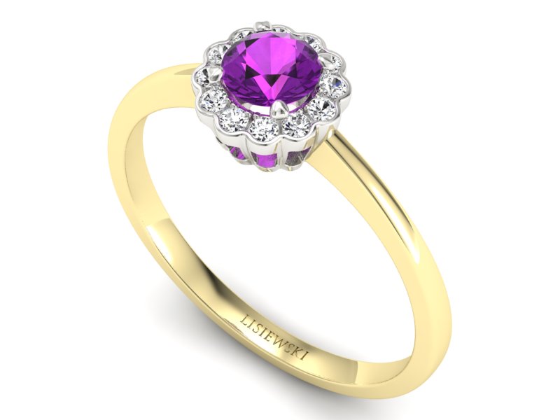 Pierścionek z ametystem i brylantami - p16197zbat — zdjęcie 3