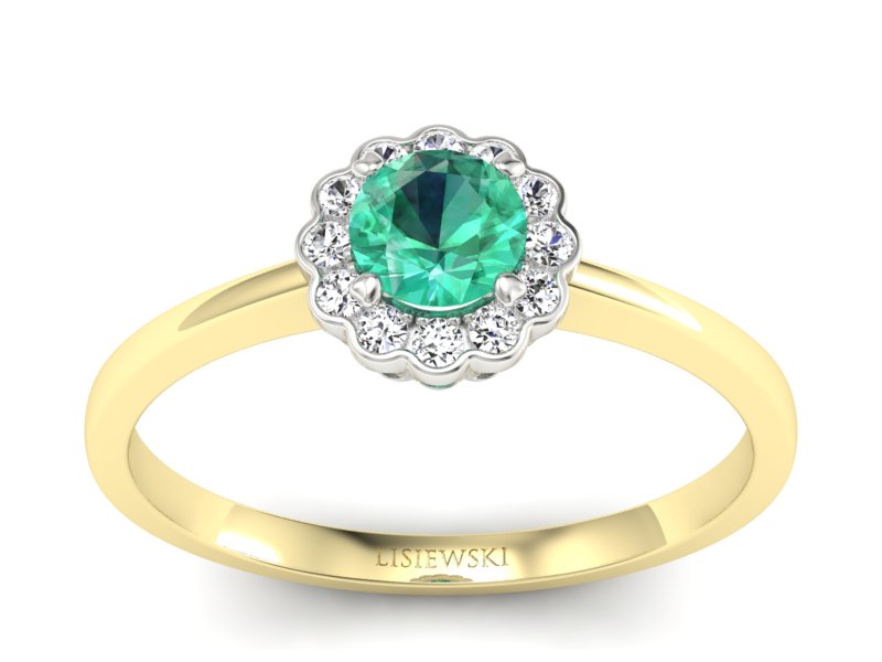 Złoty pierścionek ze szmaragdem i brylantami - p16197zbsm