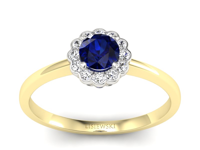 Pierścionek zaręczynowy z szafirem i brylantami - p16197zbsz