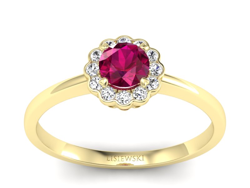 Pierścionek zaręczynowy z rubinem i brylantami - p16197zr