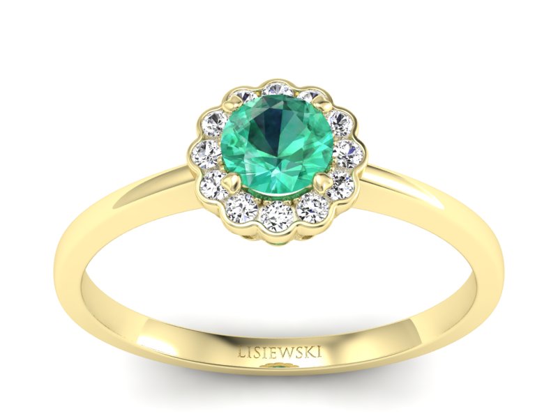 Złoty pierścionek ze szmaragdem i brylantami - p16197zsm