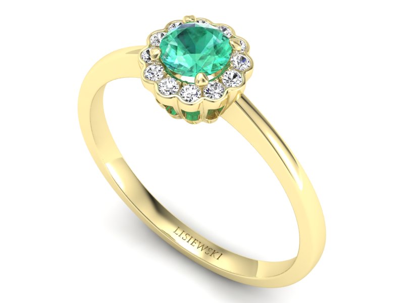 Złoty pierścionek ze szmaragdem i brylantami - p16197zsm — zdjęcie 3