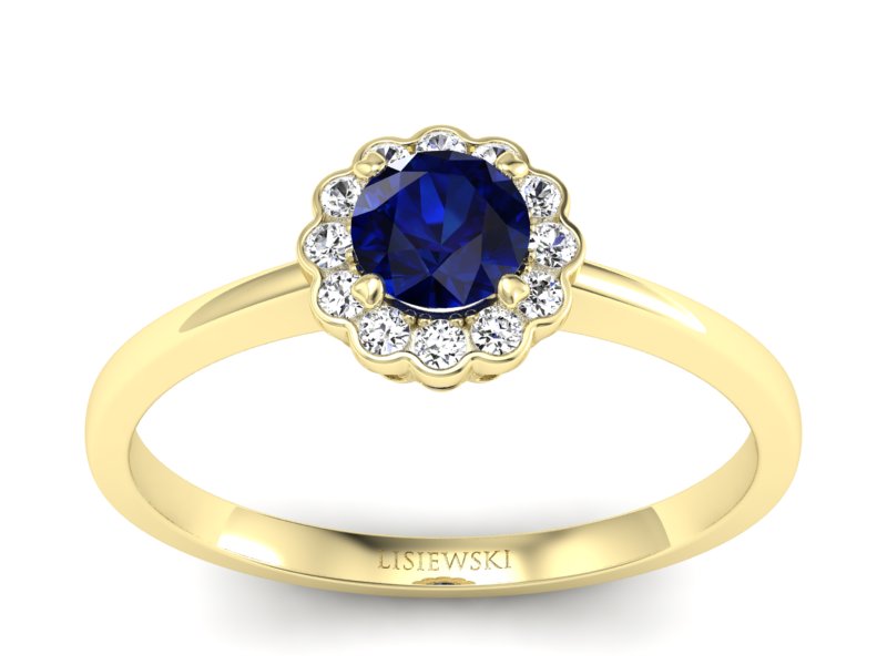Pierścionek zaręczynowy z szafirem i brylantami - p16197zsz