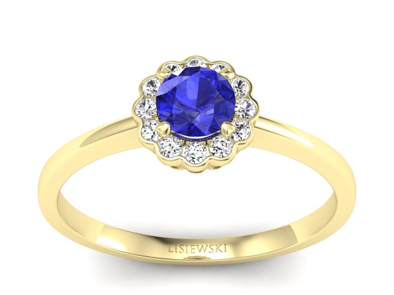 Pierścionek z szafirem i diamentami żółte złoto - p16197zszc