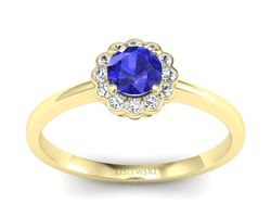 Pierścionek z szafirem i diamentami żółte złoto - p16197zszc