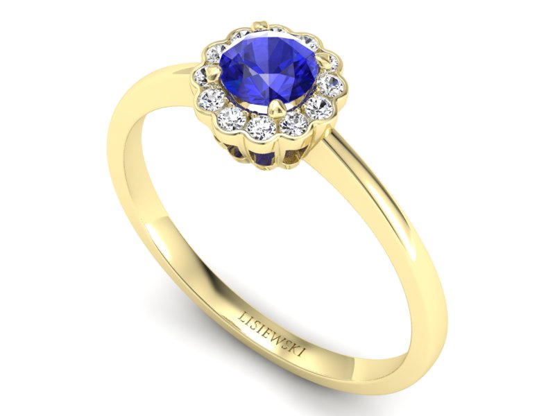 Pierścionek z szafirem i diamentami żółte złoto - p16197zszc — zdjęcie 3