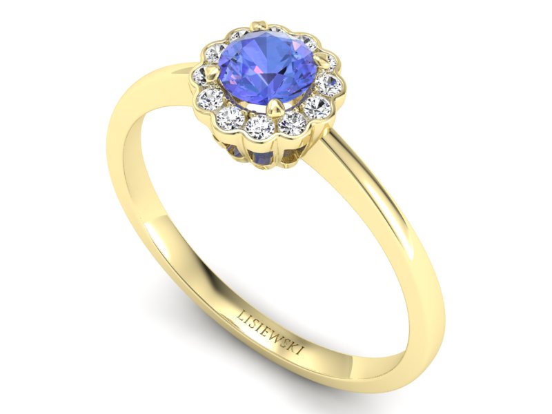 Pierścionek z tanzanitem i brylantami żółte złoto - p16197zt — zdjęcie 3
