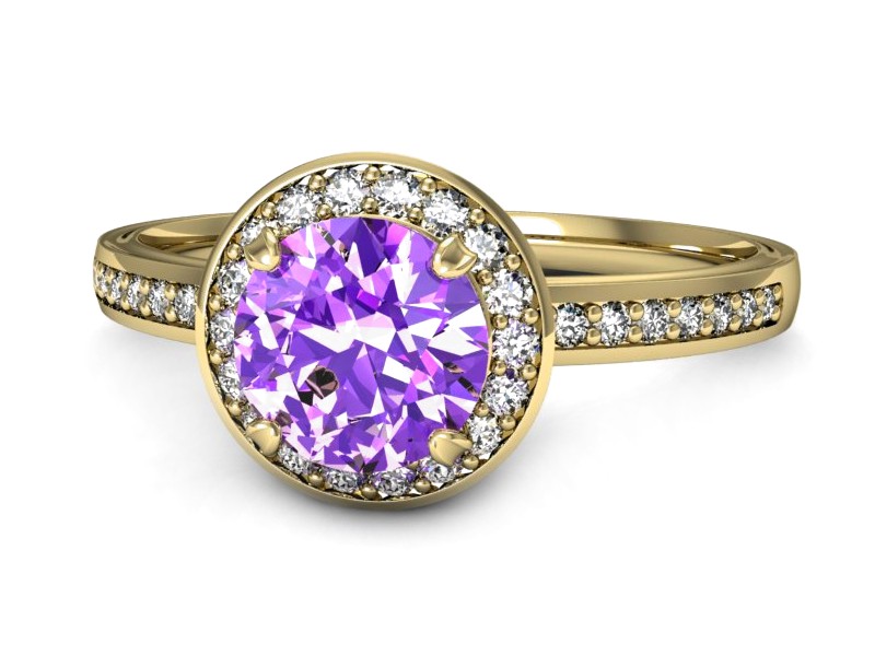 Pierścionek z ametystem i brylantami żółte złoto - p16199zat — zdjęcie 2