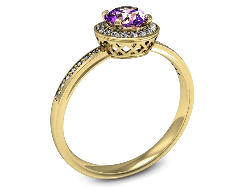 Pierścionek z ametystem i brylantami żółte złoto - p16199zat — zdjęcie 3