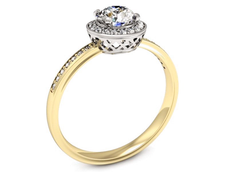 Pierścionek z diamentami żółte i białe złoto - p16199zb — zdjęcie 3