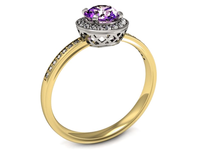 Pierścionek z ametystem i brylantami - p16199zbat — zdjęcie 3
