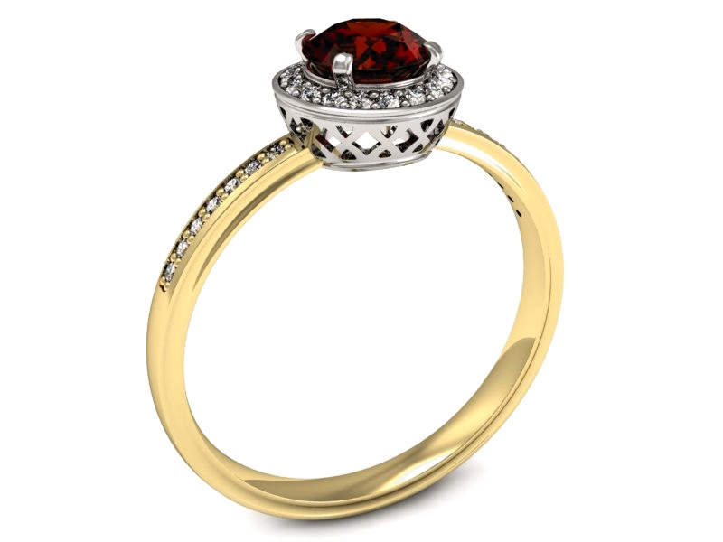 Złoty pierścionek z granatem i diamentami - p16199zbgr — zdjęcie 3