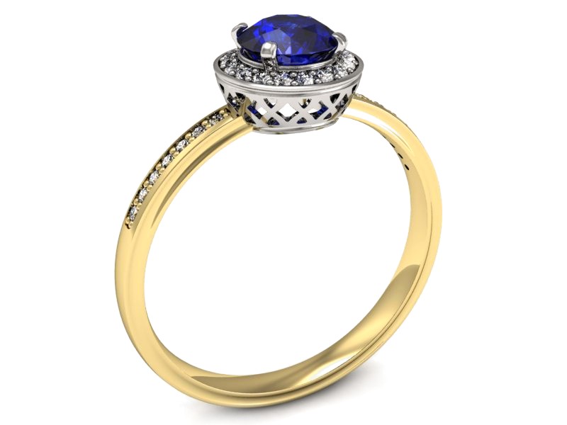 Pierścionek szafir i diament białe żółte złoto - p16199zbszc — zdjęcie 3