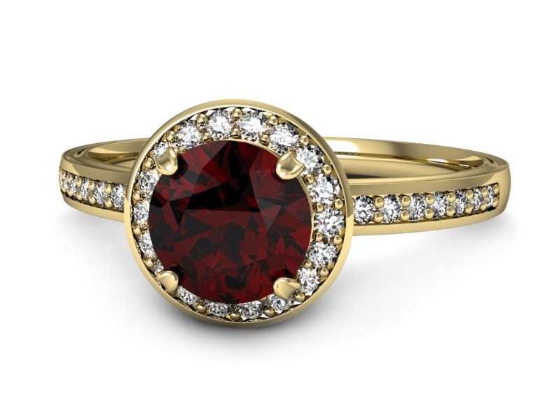 Złoty pierścionek z granatem i brylantami - p16199zgr — zdjęcie 2