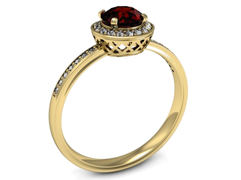 Złoty pierścionek z granatem i brylantami - p16199zgr — zdjęcie 3