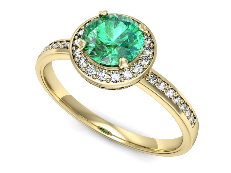 Złoty pierścionek ze szmaragdem i brylantami - p16199zsm