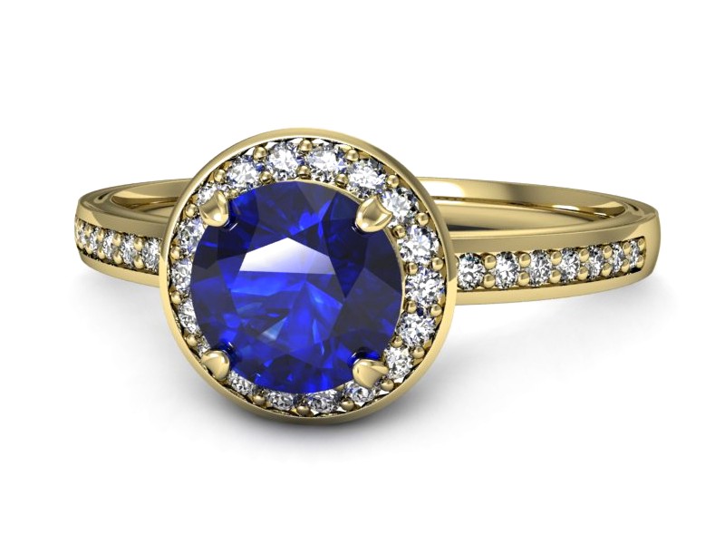 Złoty pierścionek szafir i diamenty żółte złoto - p16199zszc — zdjęcie 2