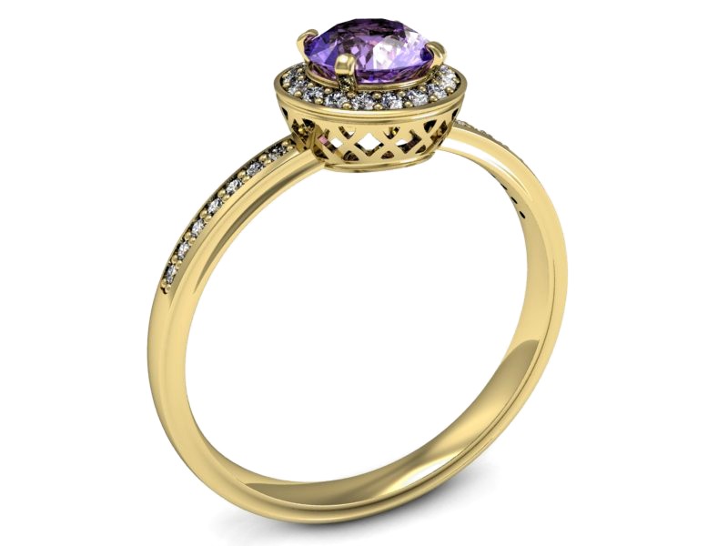 Pierścionek z tanzanitem i brylantami żółte złoto - p16199zt — zdjęcie 3