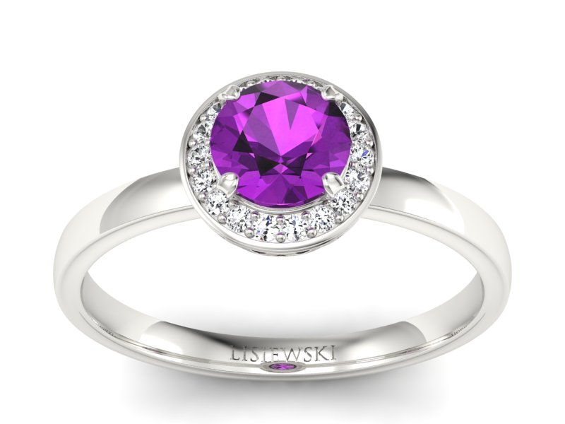 Złoty pierścionek z ametystem i diamentami - p16200bat